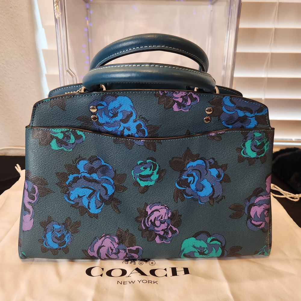 Coach Women's Bag with Blue and Purple Floral Design - Picture 2 of 3